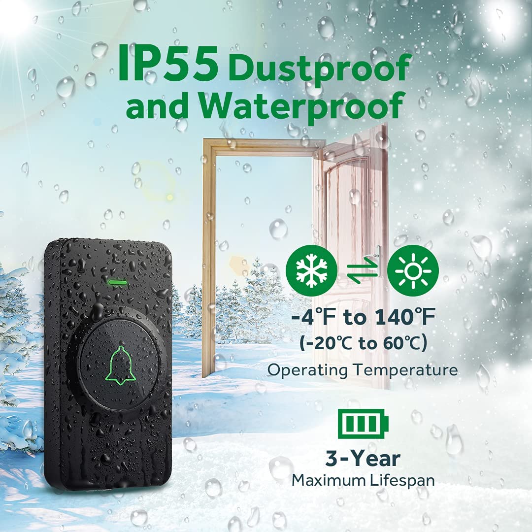 Wireless Doorbells, AVANTEK 1000 Feet Doorbell, Mini IP55 Waterproof