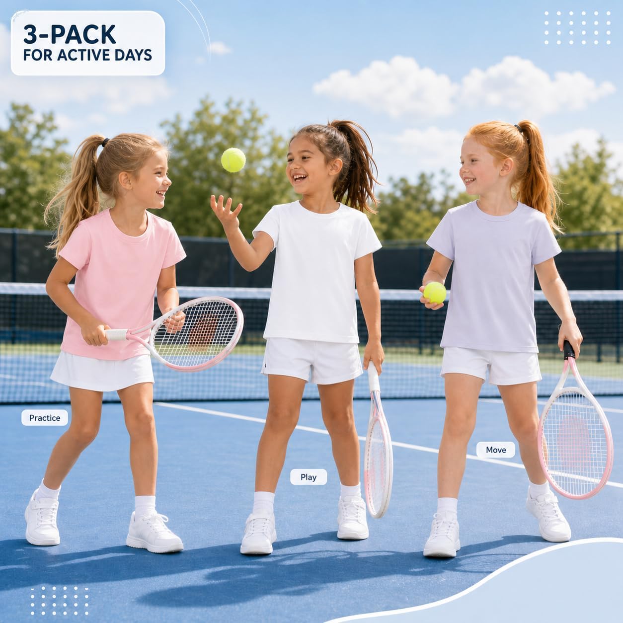 Wenlia Girls Short Sleeve Athletic Shirts Multi-Pack Sports Tees