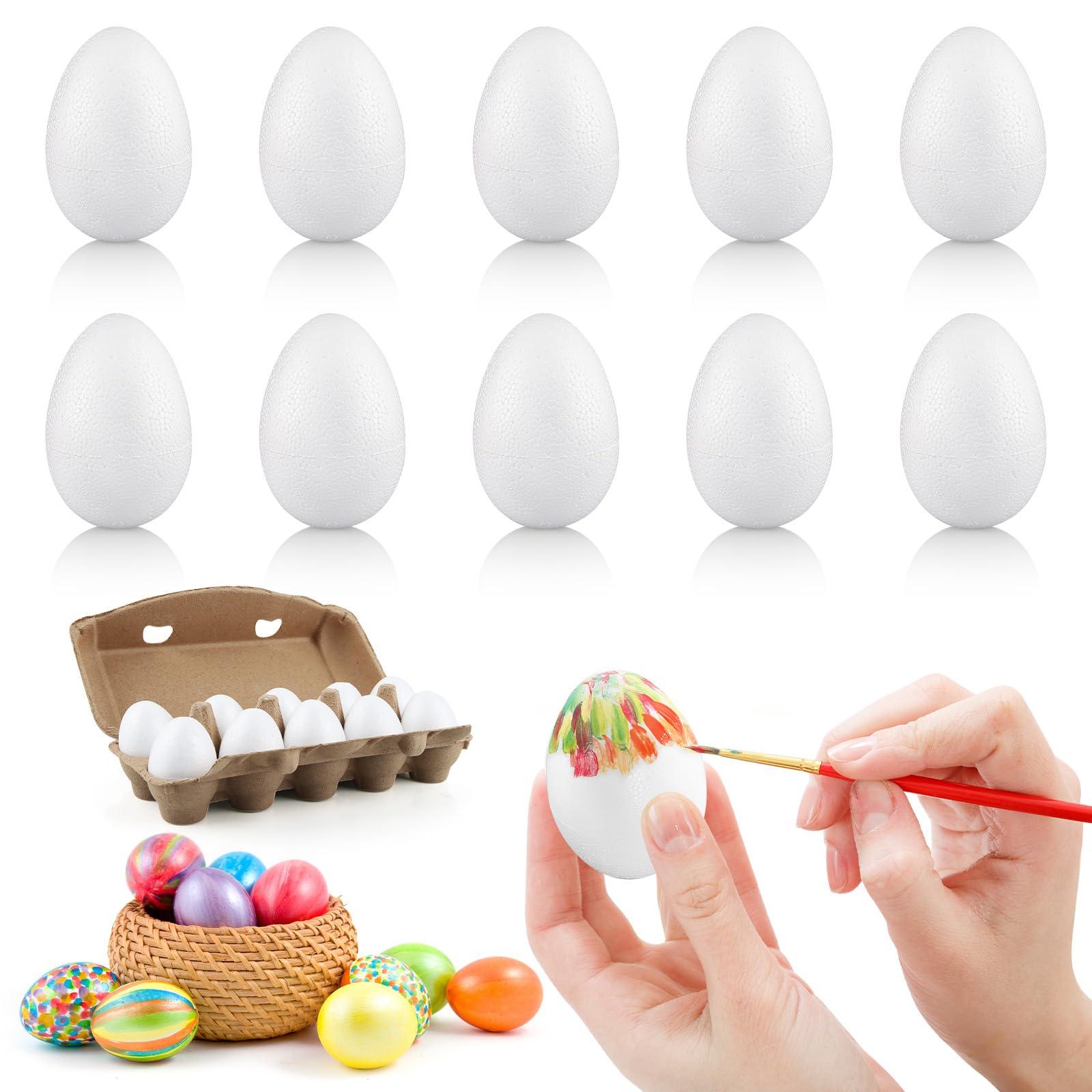 Œufs de Pâques à Peindre, Lot de 10 Œufs en Polystyrène 6 cm, Décoration Pâques Bricolage