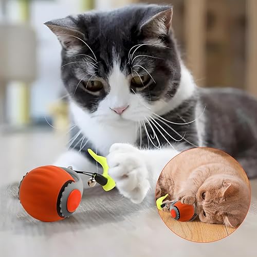 Miniatura 7 de Paquete de 2 bolas interactivas de juguete para gatos, juguetes de enriquecimiento para gatos de interior para gatos adultos aburridos de interior,