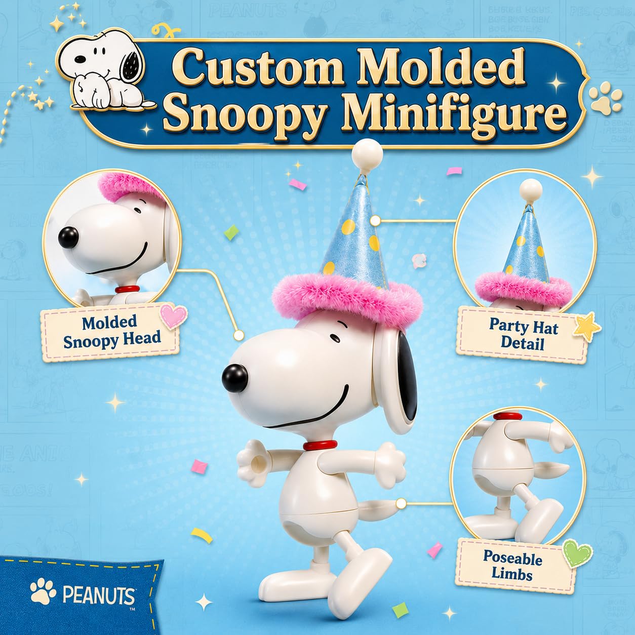 PUREMIND Snoopy PEANUTS Drewniane Puzzle 3D, Domek Urodzinowy | Oficjalna licencja, figurka w zestawie, tort i balony, forma pudełka prezentowego, do składania, dekoracja i kolekcja