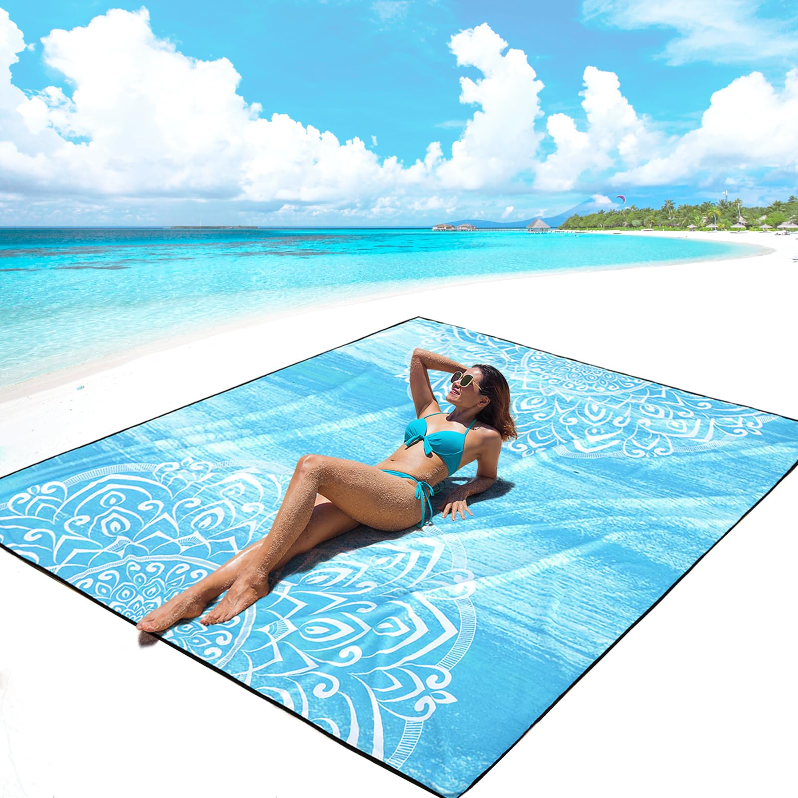 AISPARKY Beach Blanket Waterproof Sandproof, Oversized Large Beach Mat 79" X 83"/120"x108" for 1-8 Adults, Quick Drying&Compact&Lightweight, Picnic