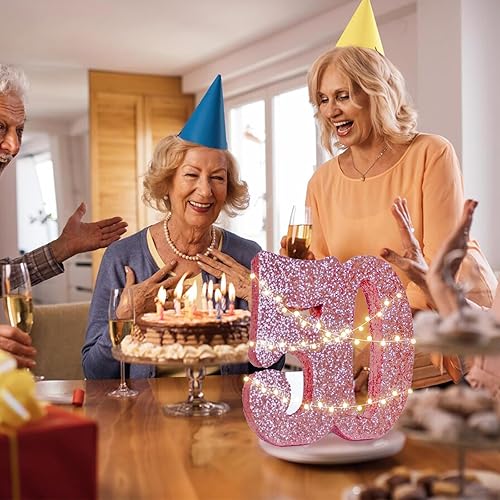 Miniatura 2 de Decoración de cumpleaños número 50 con purpurina de oro rosa 50, decoración de 50 aniversario, decoración de mesa número 50 (oro rosa 50)