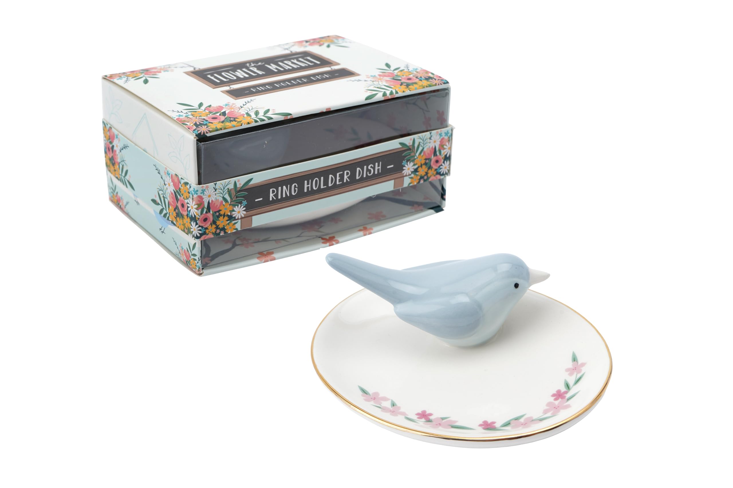 CGB Giftware | The Flower Market Bird Ring Holder Dish in Gift Box | Jewellery Holder | Trinket Dish | Ring Holder | Blue Bird | The Flower Market | GB07141