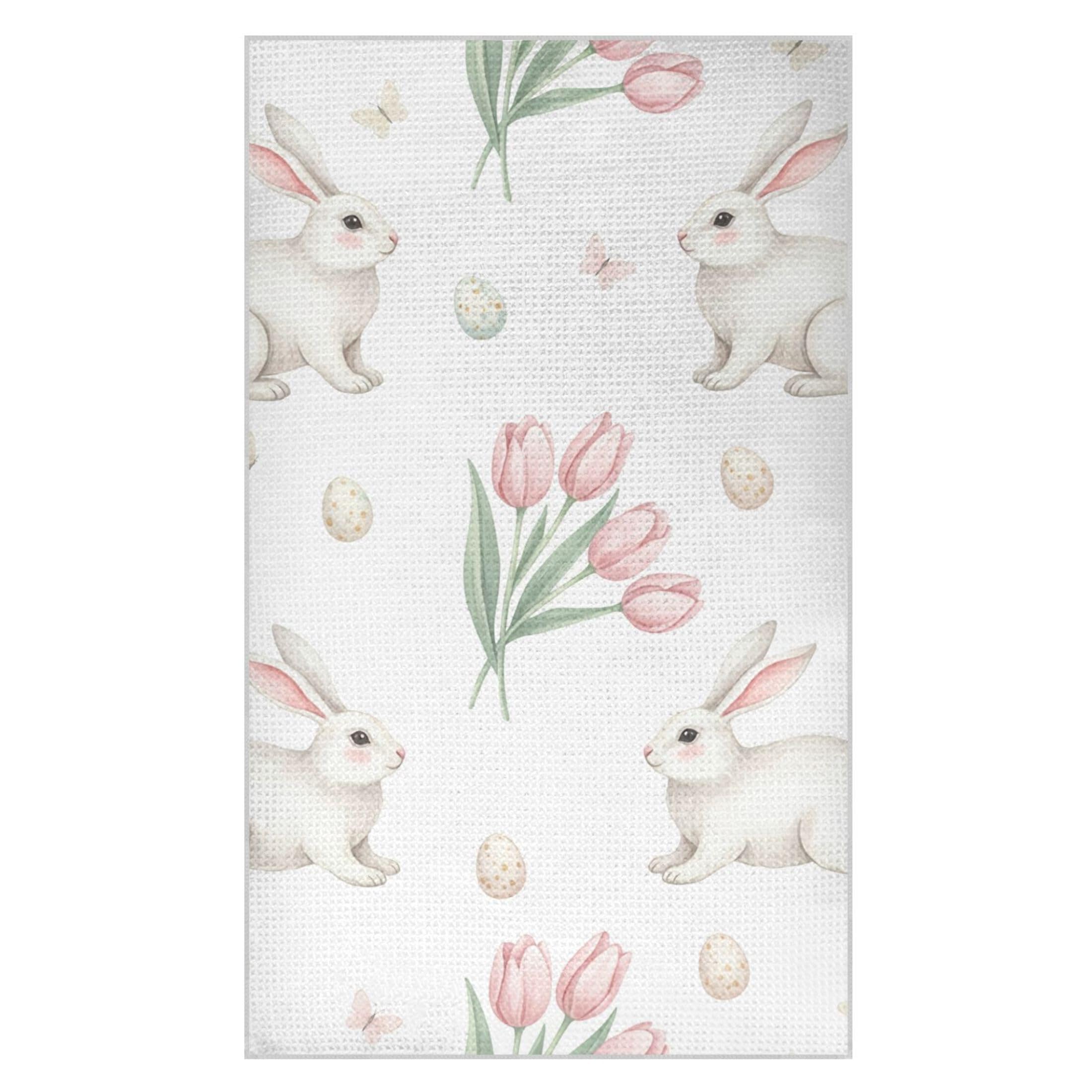 Kutsu Bunny Waffle Weave Kitchen Towels Absorbent Quick Drying Dish Towels for Kitchen, Decorative Tea Towel, 18x30 in