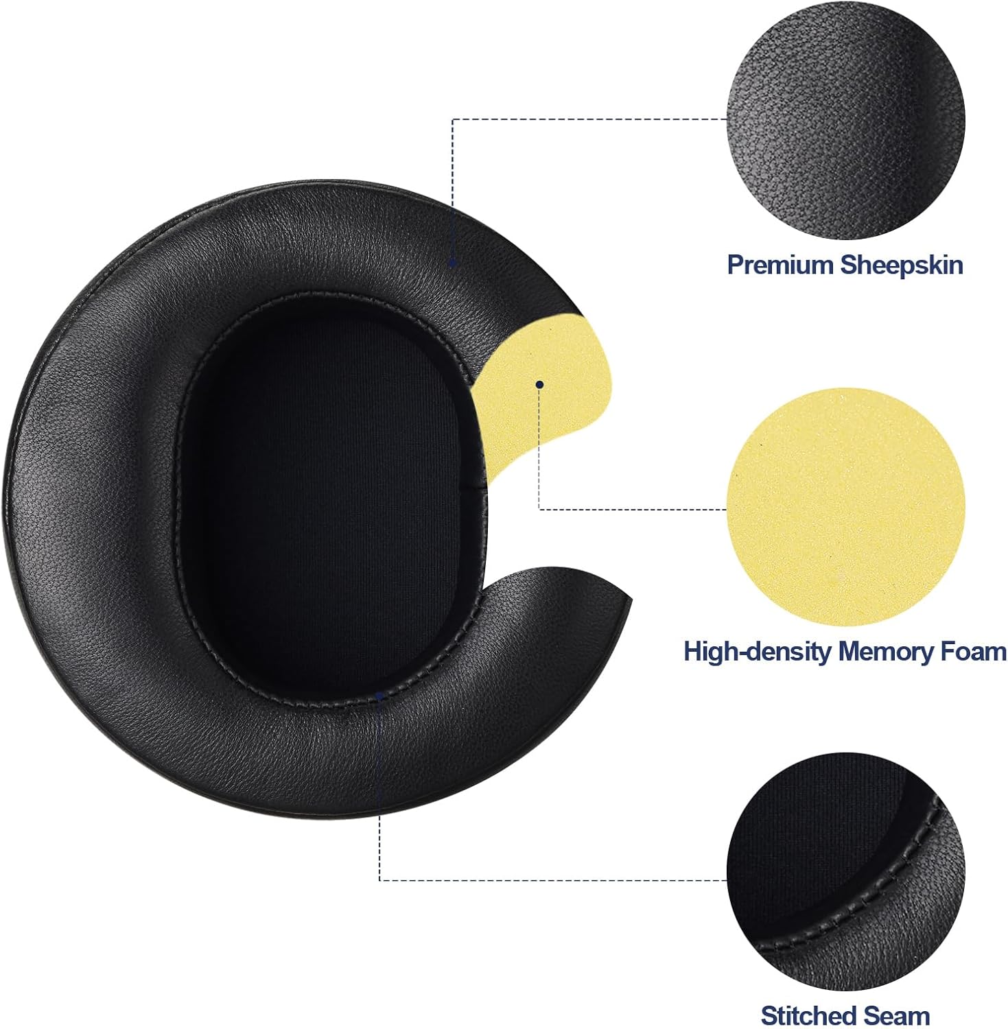 AHG Premium Sheepskin Ear Pads and Cowhide Headband Strap Compatible with Audeze LCD Headsets (Black) | FlexiSoft Foam