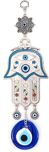 Adorno colgante de pared de mano de madre Hamsa azul turco de Fátima contra el mal de ojo, amuleto de cuentas de nazar turco, regalo de amuleto de