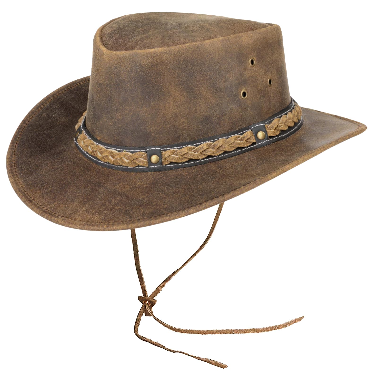 Pamposh Sombrero de vaquero de cuero para hombres y mujeres, hecho a mano, ligero, moldeable, duradero, de ala ancha, sombrero de vaquera