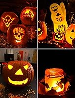 Vista 6 de Luditek 2-Pack Halloween LED Pumpkin Lights with Remote and Timer, Battery Operated Orange Jack-O-Lantern Light for Halloween Decor, Flameless