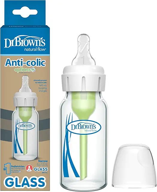 Dr. Brown's Anti-Colic Glass Baby Bottle - 120ml Narrow for Breastfeeding
