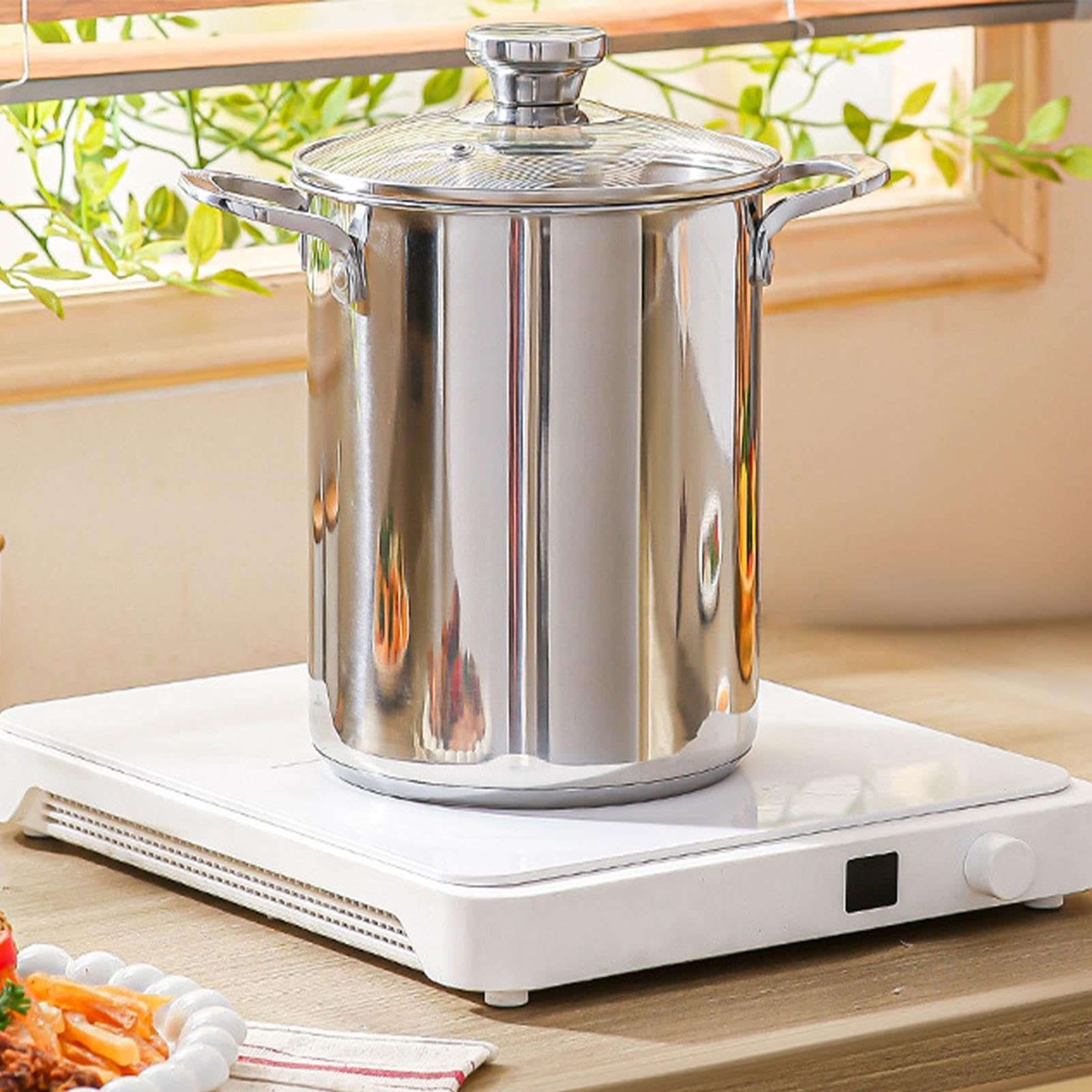 Pentola Pasta in Acciaio Inossidabile Utensile da Cucina da 4 L | Pentola con Scolapasta Incorporato Per Cuochi Genitori Preparazione Pasti Feste Riunioni Eventi Formali Ristorante