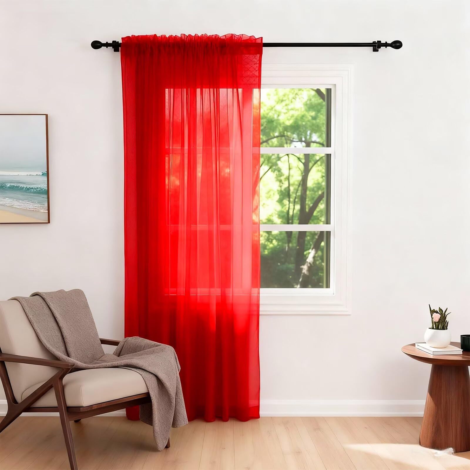 Zdada Net Curtains for Windows 84 Drop, Red Slot Top Voile Curtains, Semi Transparent Sheer Curtain Net Curtain Panel for Living Room Kitcken W60xL84 Inch,1 Panel