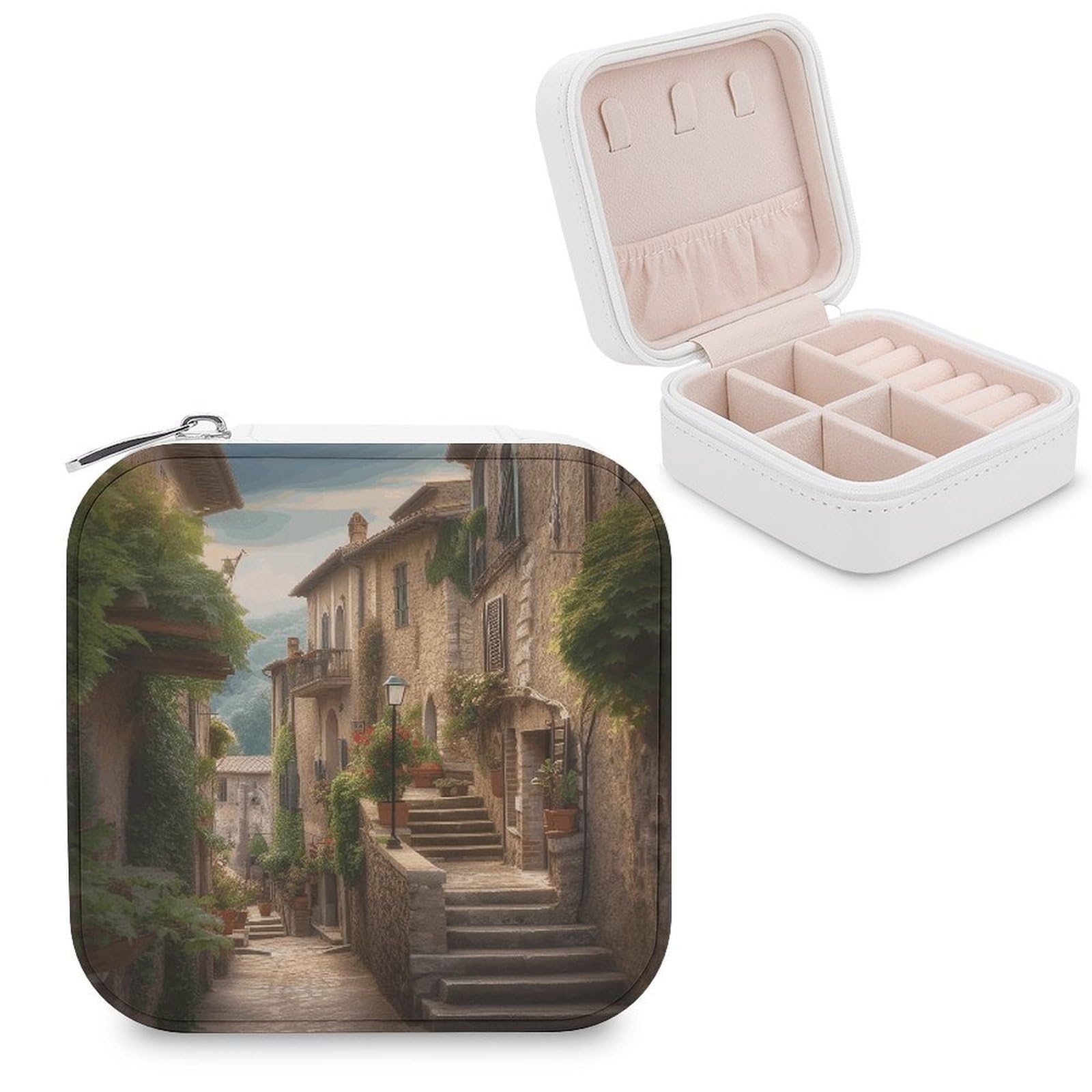 VstaDank Italy Tuscan Jewelry Box Exquisite Leather Jewelry Organizer Portable Trinket Organizer Fashion Travel Jewelry Case for Rings Earrings Necklaces Unique Gifts for Women