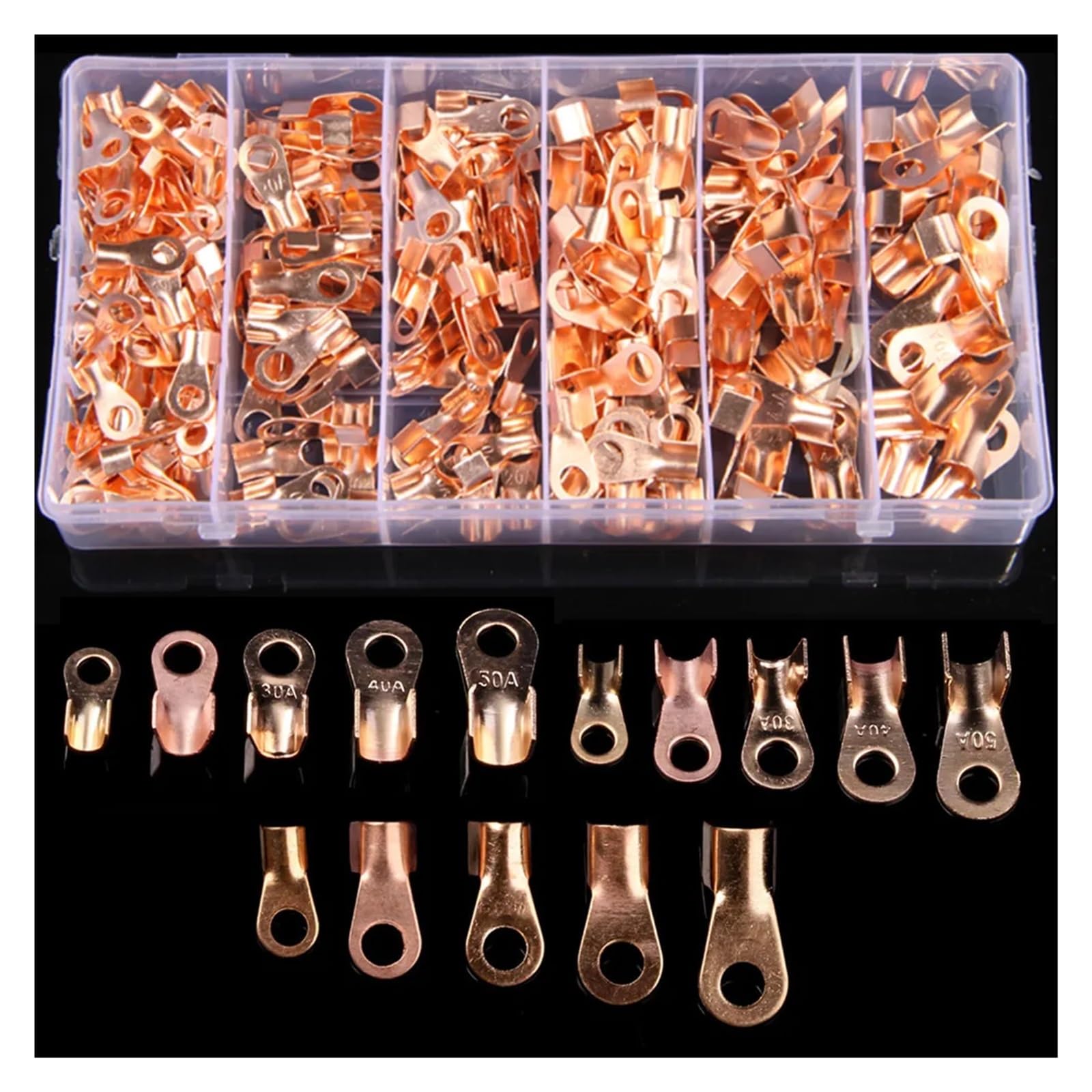 TSIOHKBS 280PCS OT Type 10A 20A 30A 40A 50A Wire Terminals Red Copper Nose Lugs Crimp Open Mouth Cable Connector Splice