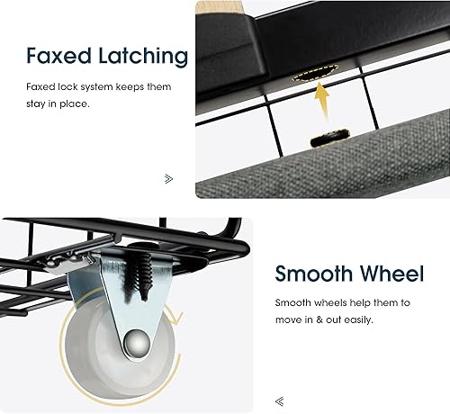 Miniatura 5 de WEEWAY Base de cama tapizada tamaño Queen con 4 cajones de almacenamiento y cabecera con respaldo de ala, diseño capitoné, no necesita somier, fácil