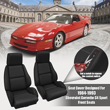 Front Seat Covers Replace for 1984-1993 Chevy Corvette C4 Sport Model Seat | Premium Leather with Composite Soft Foam Lining Seat Cover