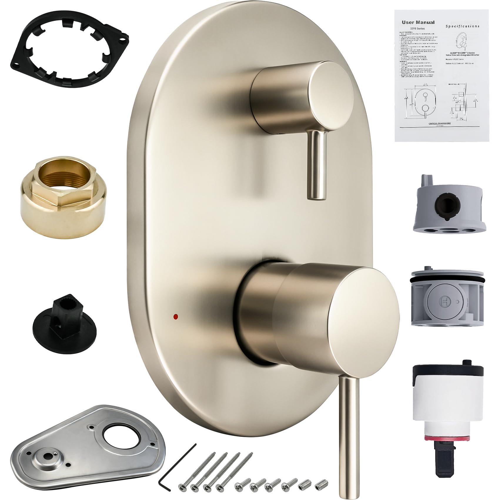 Photo 1 of UT3290BN Shower Valve Trim Kit for Moen Align Brushed Nickel M-CORE 3-Series 2-Handle Shower Faucet Trim, Shower Trim UT3290 UT3290BL UT3290BG, Include 1213 Cartridge, U232 U362 Valve Required -2 Year
