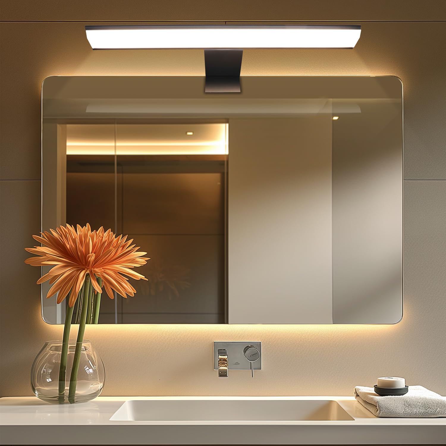 da LIGHT Lampa LED do lustra 8 W, 580 lm, lampa łazienkowa 30 cm, IP44, ochrona przed wodą rozbryzgową, 4000 K, neutralna biel, łatwa instalacja, kolor czarny