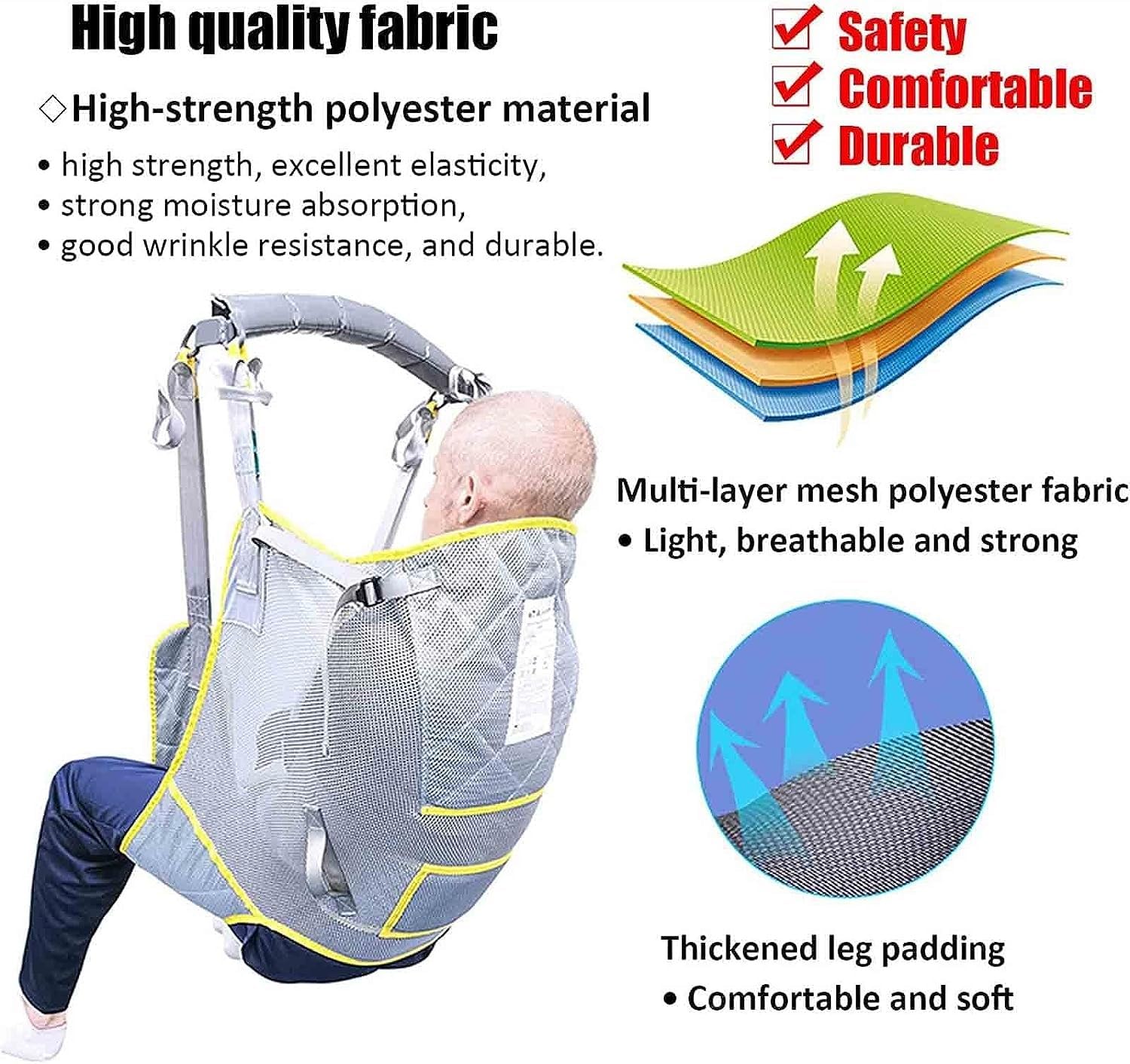 Arnés Elevación Paciente De Cuerpo Completo, Eslinga Elevación,para Posicionamiento Y Elevación De La Cama,Enfermería, Cuidador 507 Libras （No Incluye grua） Large