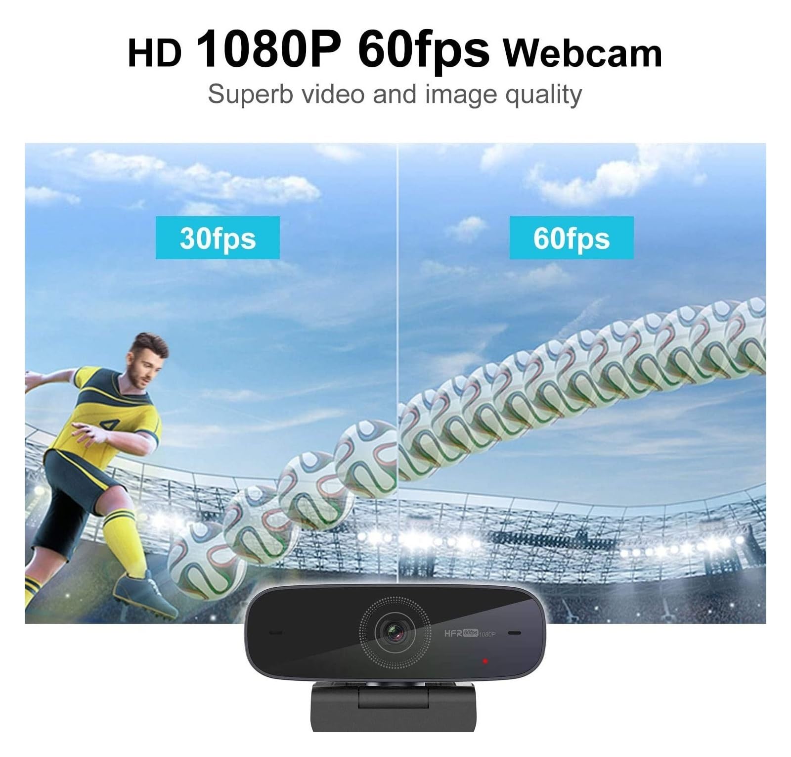 Cámara Web, 1080p 60Fps Auto Focus Webcam Full HD USB Camera Stream con micrófonos for PC Conferencia de negocios for conferencias