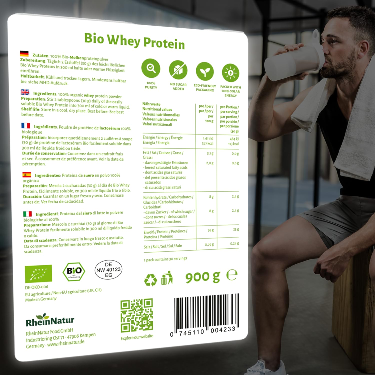 BIO Whey Protein Powder 900g - Poudre de protein naturelle et insipide pour le développement…