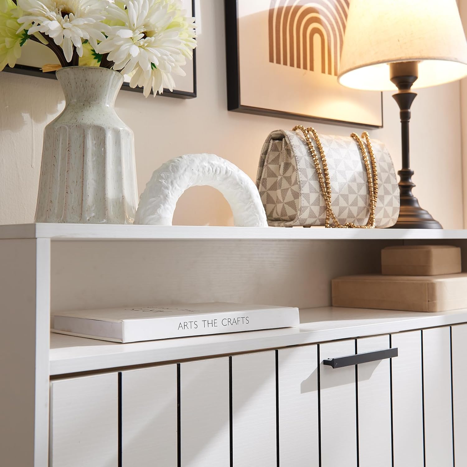 Narrow Shoe Storage Cabinet with Flip Drawers Wooden Organizer Drawer and Open Shelf Freestanding Rack Door for Entryway Hallway Mudroom Bedroom White White 2 Drawer (YXUS01K)