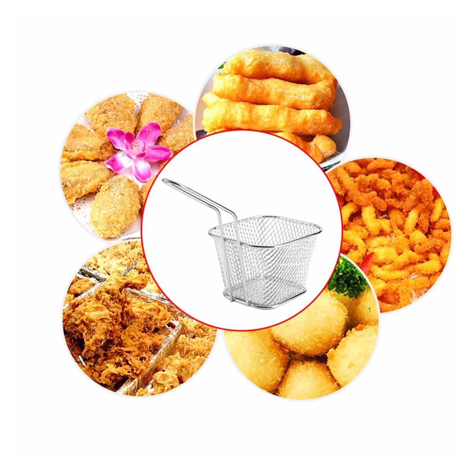 Set di 8 cestelli per friggere in Acciaio Inox - Scolapasta per Pollo Fritto, Patatine Fritte, Patatine in Busta e Altro Ancora - Utensili e Accessori da Cucina per Snack croccanti Perfetti