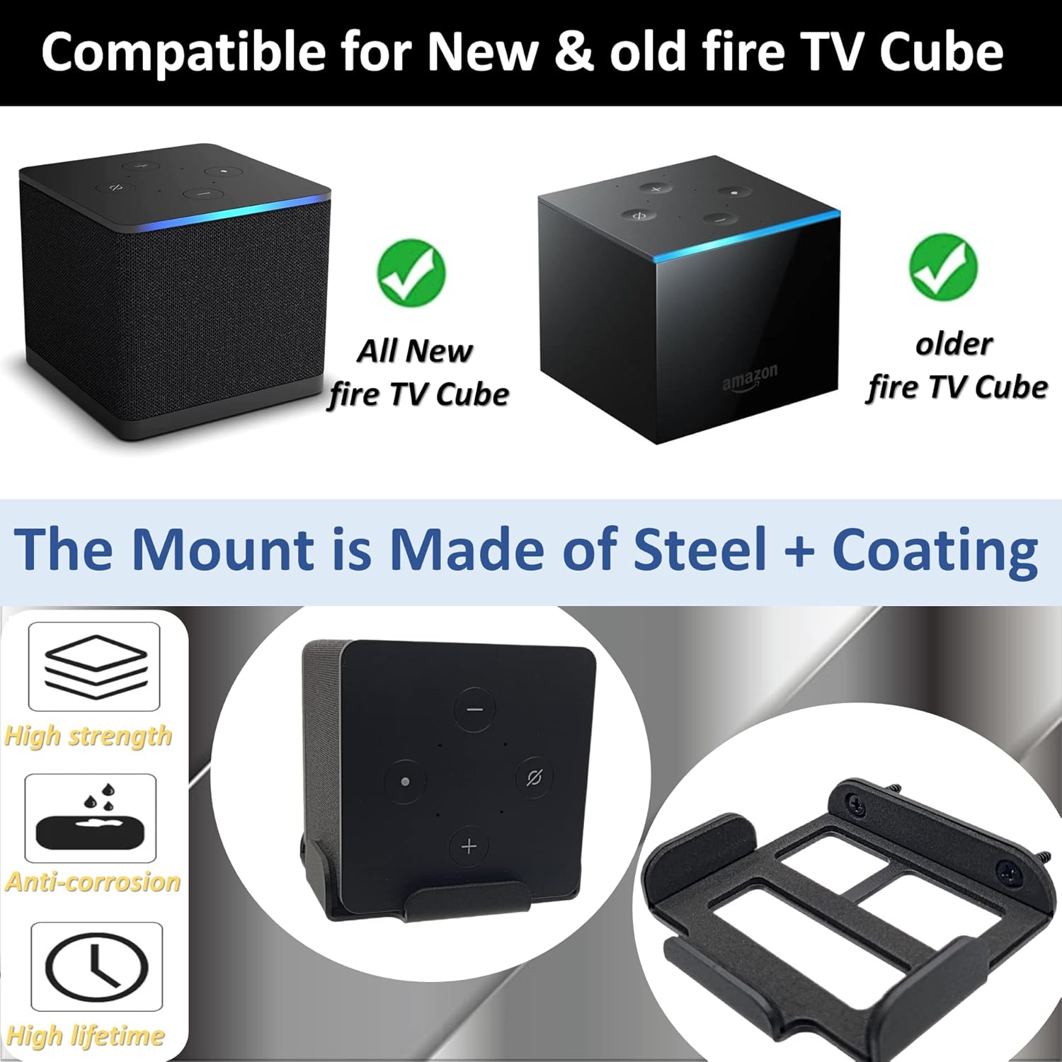 Soporte de pared de metal para Fire TV Cube (3 generación) lanzado en 2022, soporte de metal seguro para Fire TV Cube (1. generación, 2. generación), soporte de acero resistente con espuma suave para pared, muebles, techo (negro) Colombia