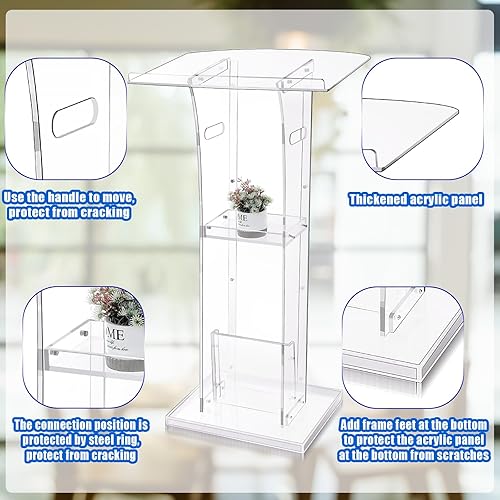 Miniatura 3 de Podio de acrílico transparente, púlpito de iglesia con estante de almacenamiento, púlpitos de aula para conferencias, discursos de iglesia, bodas,