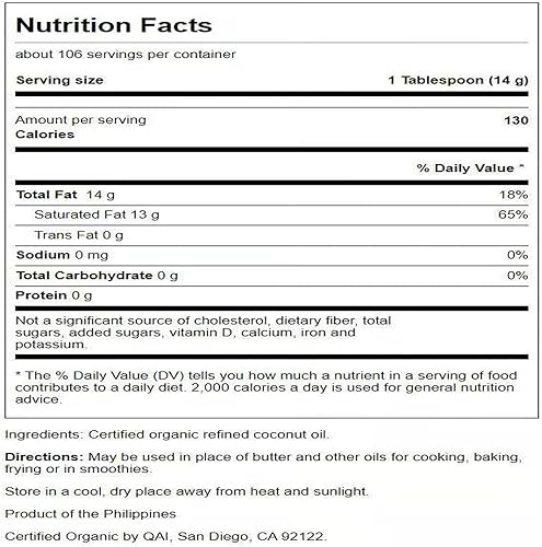 Miniatura 2 de Swanson Aceite de coco 100% certificado orgánico sin sabor para cocinar, hornear, freír, belleza, EFAs MCTs, 3 libras, 6 onzas (3.4 lbs) de aceite