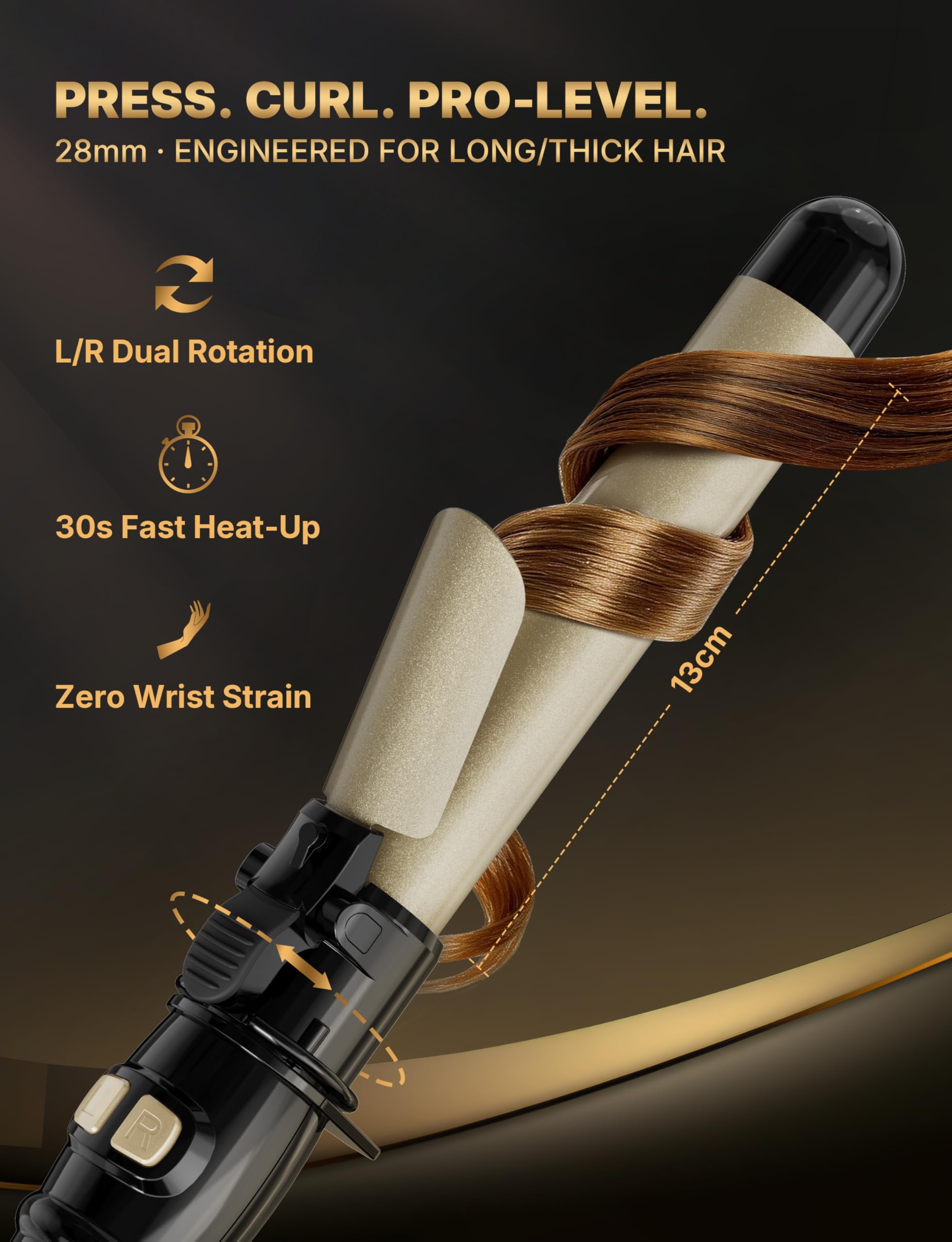 Automatischer Lockenstab mit Rotation 28mm - Profi Lockenstab Große Locken mit 14 Heizstufen (100-230°C), LED-Display, 30s Schnellaufheizung, Auto-Abschaltung, für langes & dickes Haar