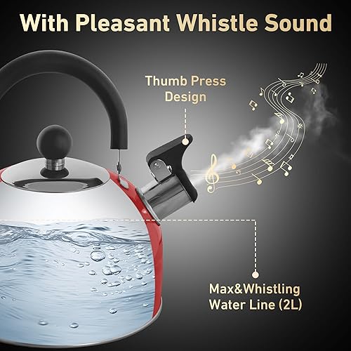 Vista 36 de Lily's Home Hervidor de té silbante de acero inoxidable de 2 cuartos de galón, la calderas de té y agua perfectas para tu hogar, dormitorio