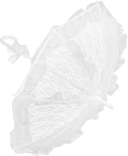 Miniatura 9 de LUOEM Paraguas de encaje blanco para boda, paraguas de novia de boda, accesorio de foto blanca para decoración nupcial, tamaño pequeño