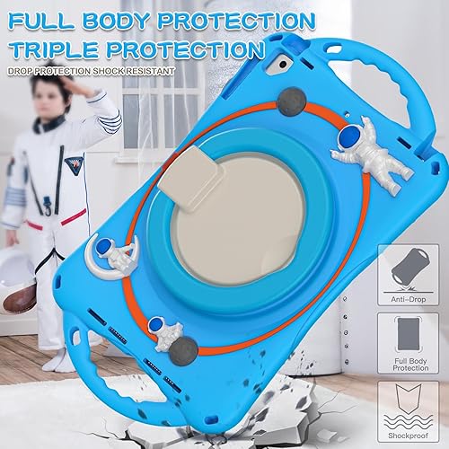 Miniatura 6 de BATYUE Funda para iPad de 65 generación de 9.7 pulgadas con soporte para lápiz soporte giratorio 360 y correa para el hombro, funda a prueba de