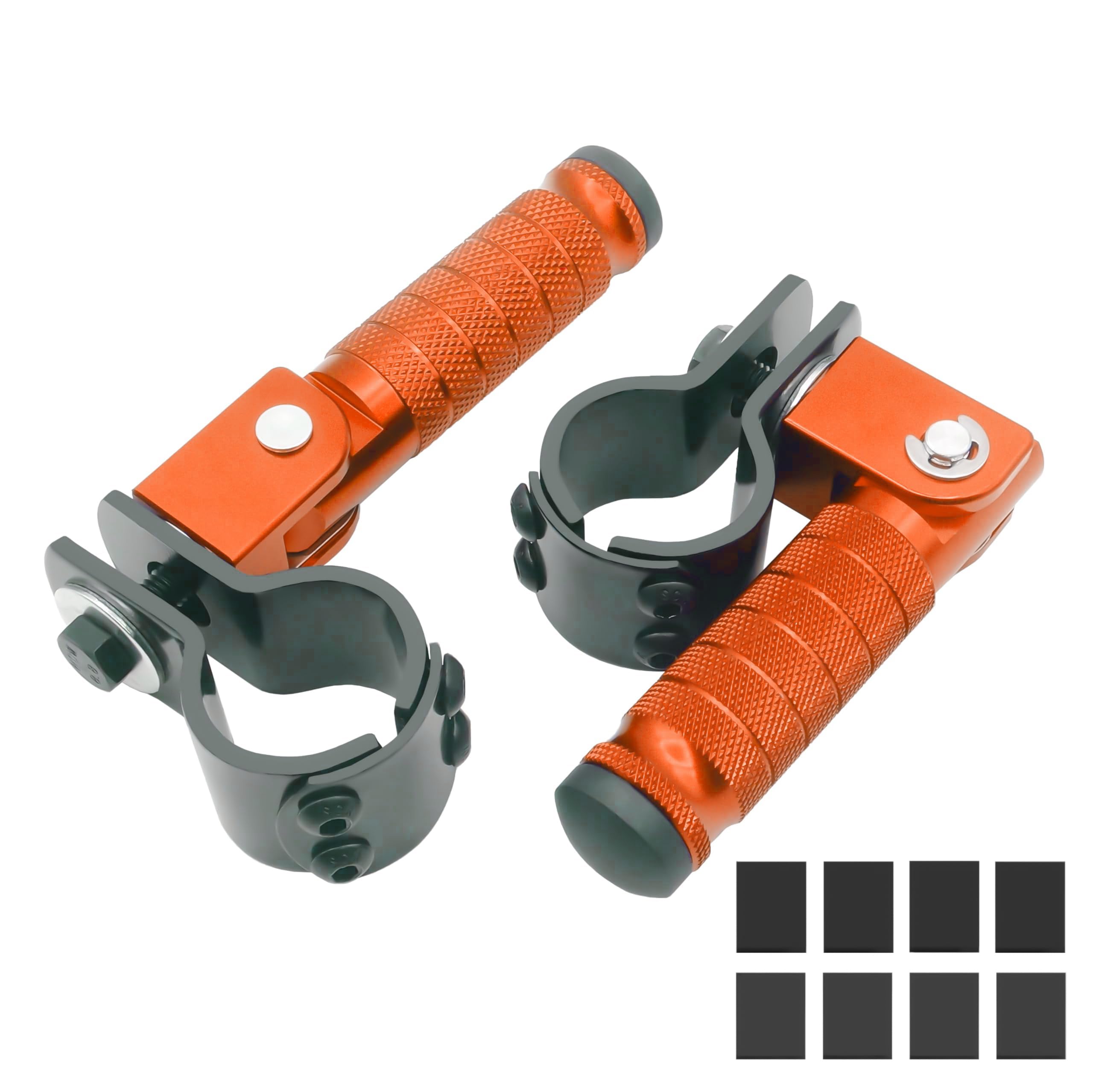 M8 Motorcycle CNC Aluminum 90 Degree Folding Rearsets Folded Motorbike Footrest Bicycle Footpegs Foot Pegs Pedal Universal (Orange)