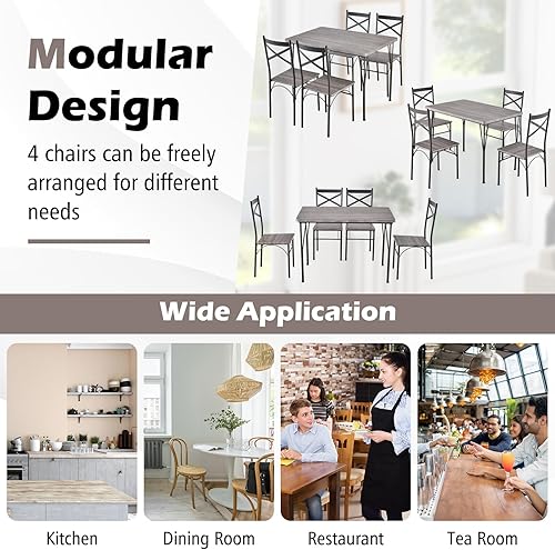 Miniatura 9 de Giantex Juego de mesa de comedor de 5 piezas, moderna mesa de comedor rectangular y 4 sillas de comedor con marco de metal, juego de muebles de