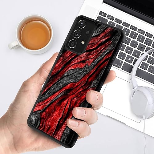 Miniatura 6 de CARLOCA Funda compatible con Samsung Galaxy A53 5G, diseño gráfico de identidad de grano de madera negra y roja, a prueba de golpes, antiarañazos,