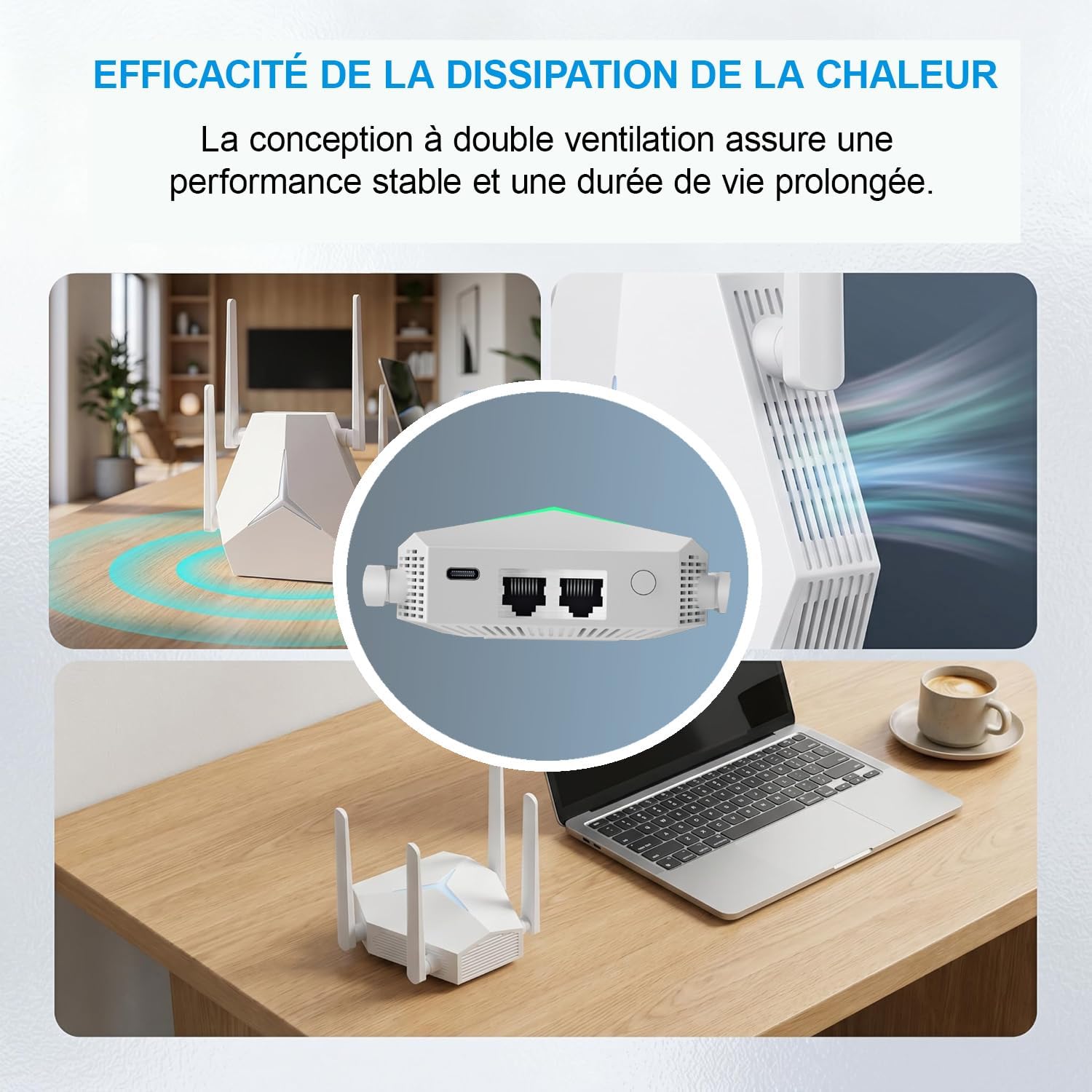 Répéteur WiFi Puissant,5GHz et 2.4GHz Dual Band WiFi Booster 1200Mbps Amplificateur WiFi, avec 2 Ports LAN Gigabit,Couvrant de 12 000 m²,Repeater/Routeur/AP 3 in 1,pour la Maison et Le Bureau (L)
