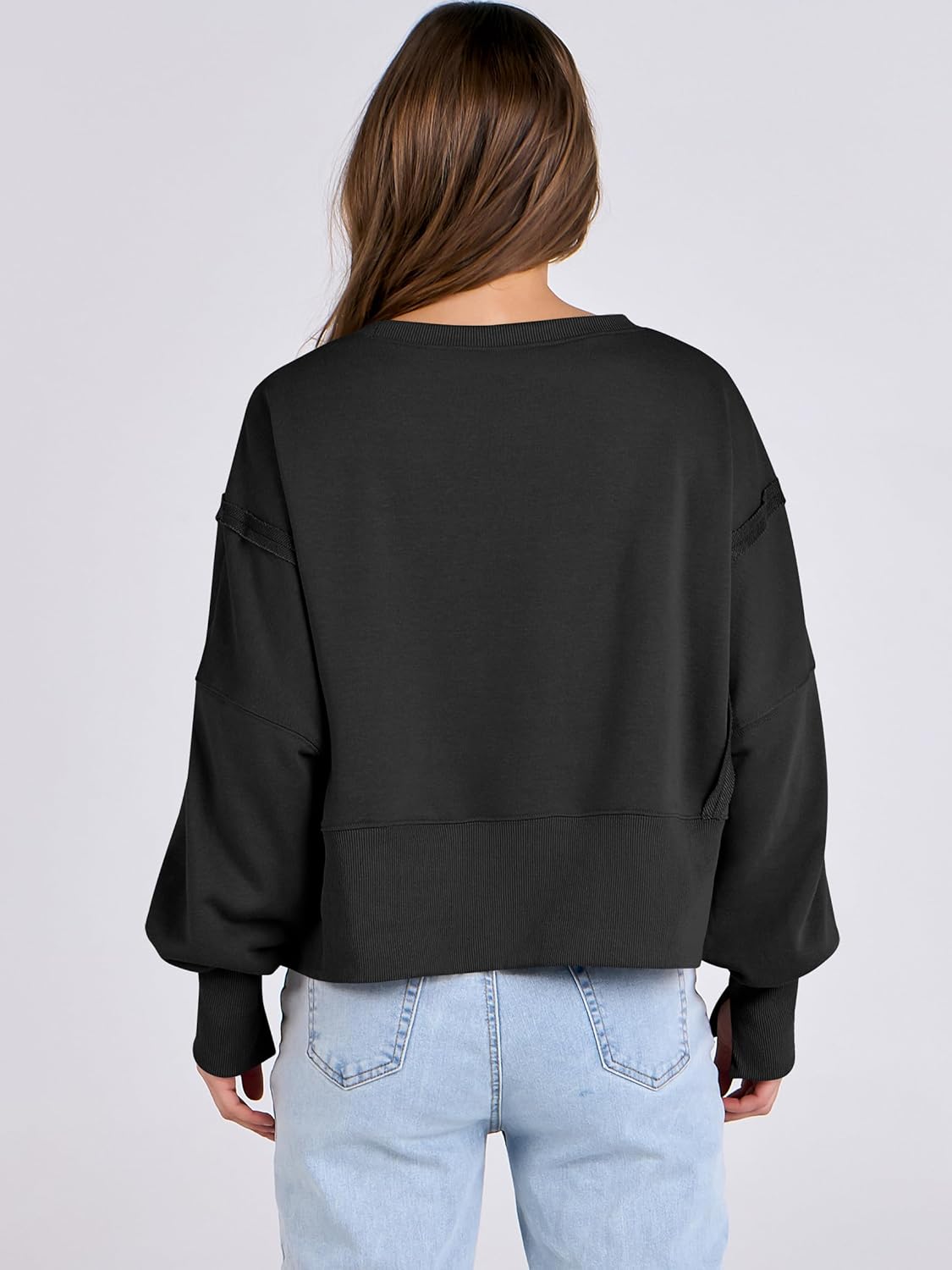 ANRABESS Womens Cropped Sweatshirts Oversized Crewneck Long Sleeve Tops 2026 Spring Winter Loose Pullover Teen Girls Clothes - Image 3