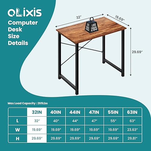 Miniatura 3 de OLIXIS Escritorio de oficina de 32 pulgadas, mesa de trabajo para computadora pequeña con bolsa de almacenamiento, ganchos para auriculares, mesa de