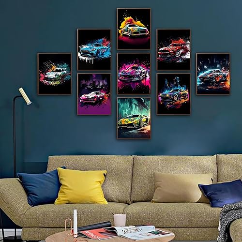 Miniatura 6 de tgguytiy 9 piezas de impresiones artísticas de pared de automóvil de carreras, pósteres de lona de moda para decoración de pared, pinturas