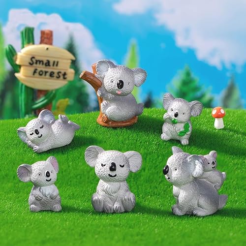 Miniatura 5 de Juego de 6 figuras de oso koala miniatura de 1 pulgada, colección de mini koalas, adornos de resina para tartas para casa de muñecas, jardín de