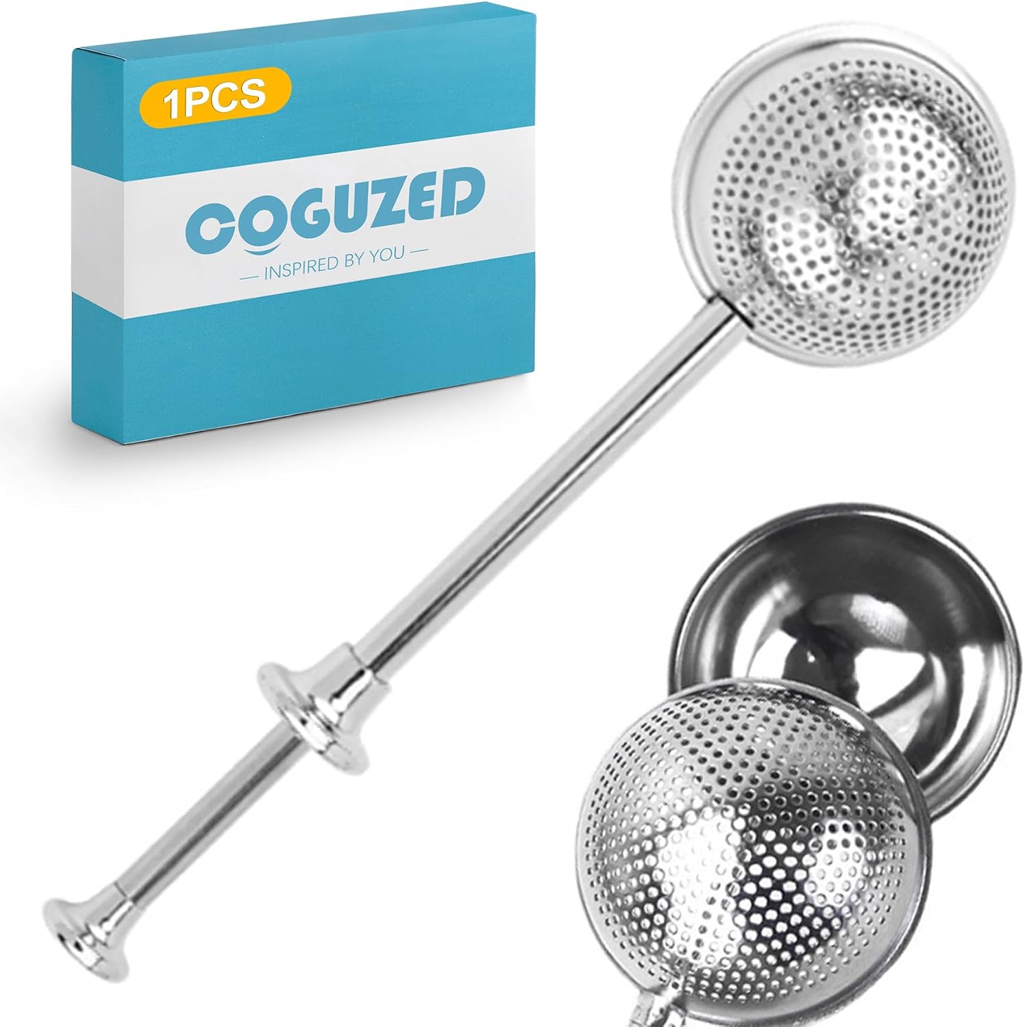 CoguZed Flour Shaker Duster for Baking, 7.1 Inch 304 Stainless Steel Powdered Sugar Wand Shaker, Fine Mesh Flour Sifter and Tea Infuser for Spices Cocoa Cake Decorating