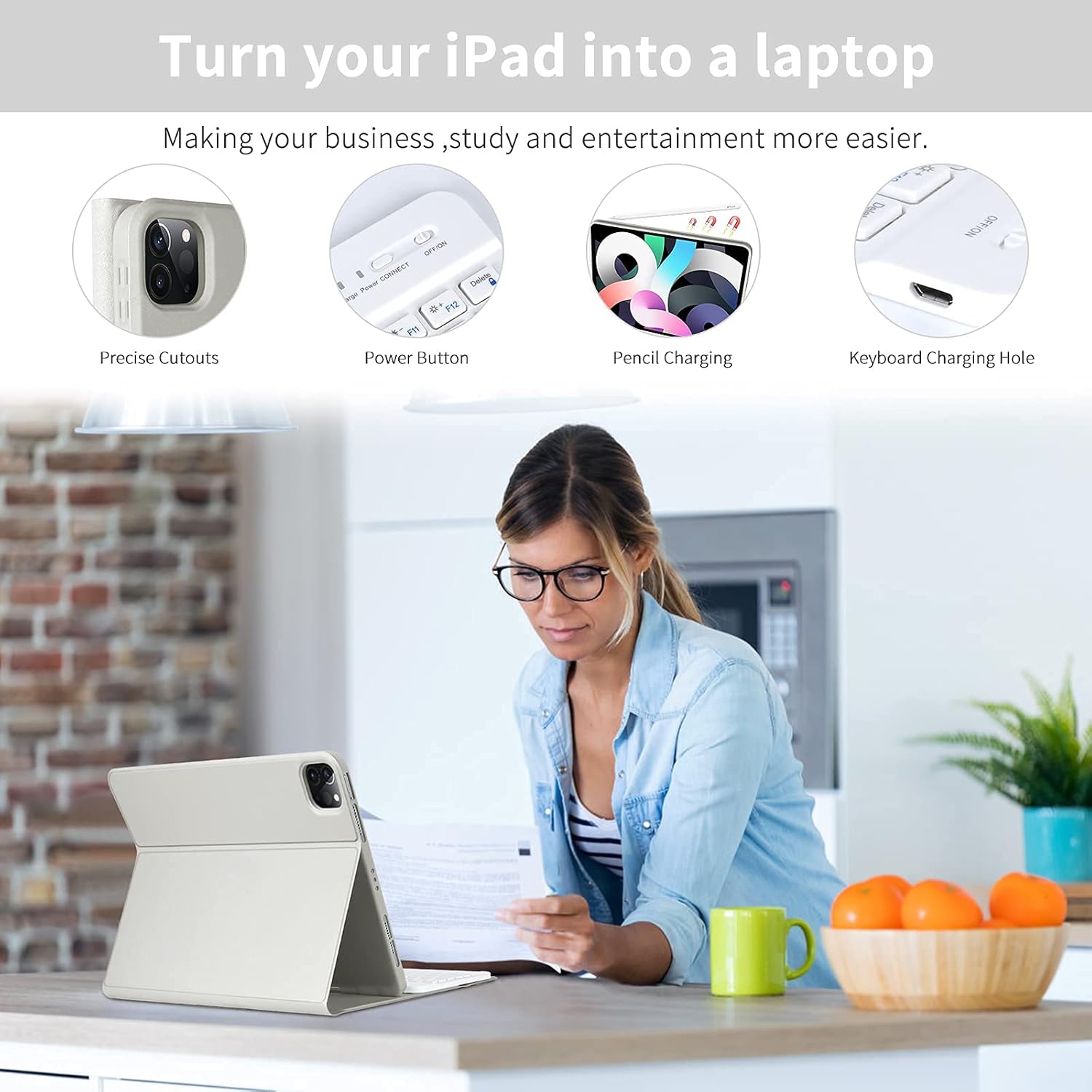 Keyboard Case for iPad Air 11 inch (M3 2025 / M2 2024) & iPad Pro 11 inch (4th/3rd/2nd/1st) Gen - Magnetic Detachable Bluetooth Keyboard with Pencil Holder for 10.9" iPad Air 4th/5th Gen (Gray) - Image 5