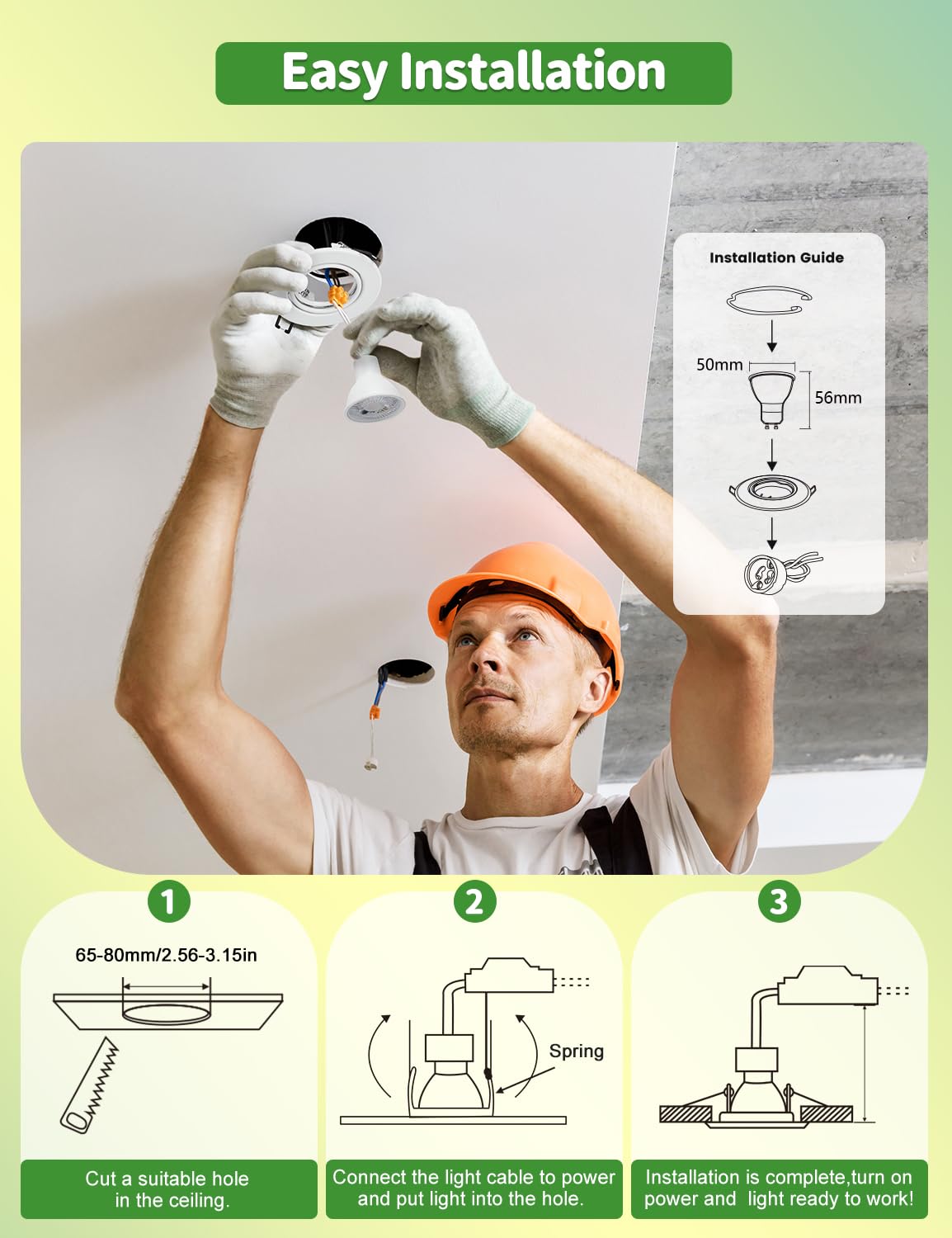 10x Cadre Encastrable GU10, Douille GU10 pour Spots LED Encastrables, Spots de Plafond Orientables à 30°, Diamètre Extérieur 90 mm, Découpe Ø65-80 mm Compatible LED et Halogène (Sans Ampoule),Blanc