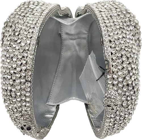 Miniatura 6 de Boutique De FGG Bolso de mano de cristal de calavera para mujer, bolso de mano de noche con diamantes de imitación, para fiesta, graduación,