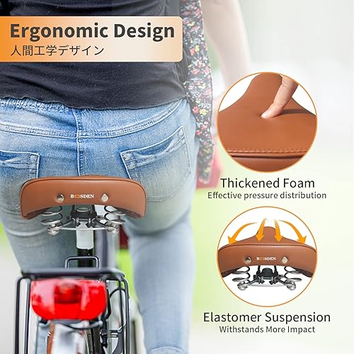 Miniatura 7 de BOOSDEN Bicycle Seat, Comfortable Padded Cruise Wide Bike Seat for Man & Woman, Bike Saddle with Shockproof Memory Foam, Waterproof Universal