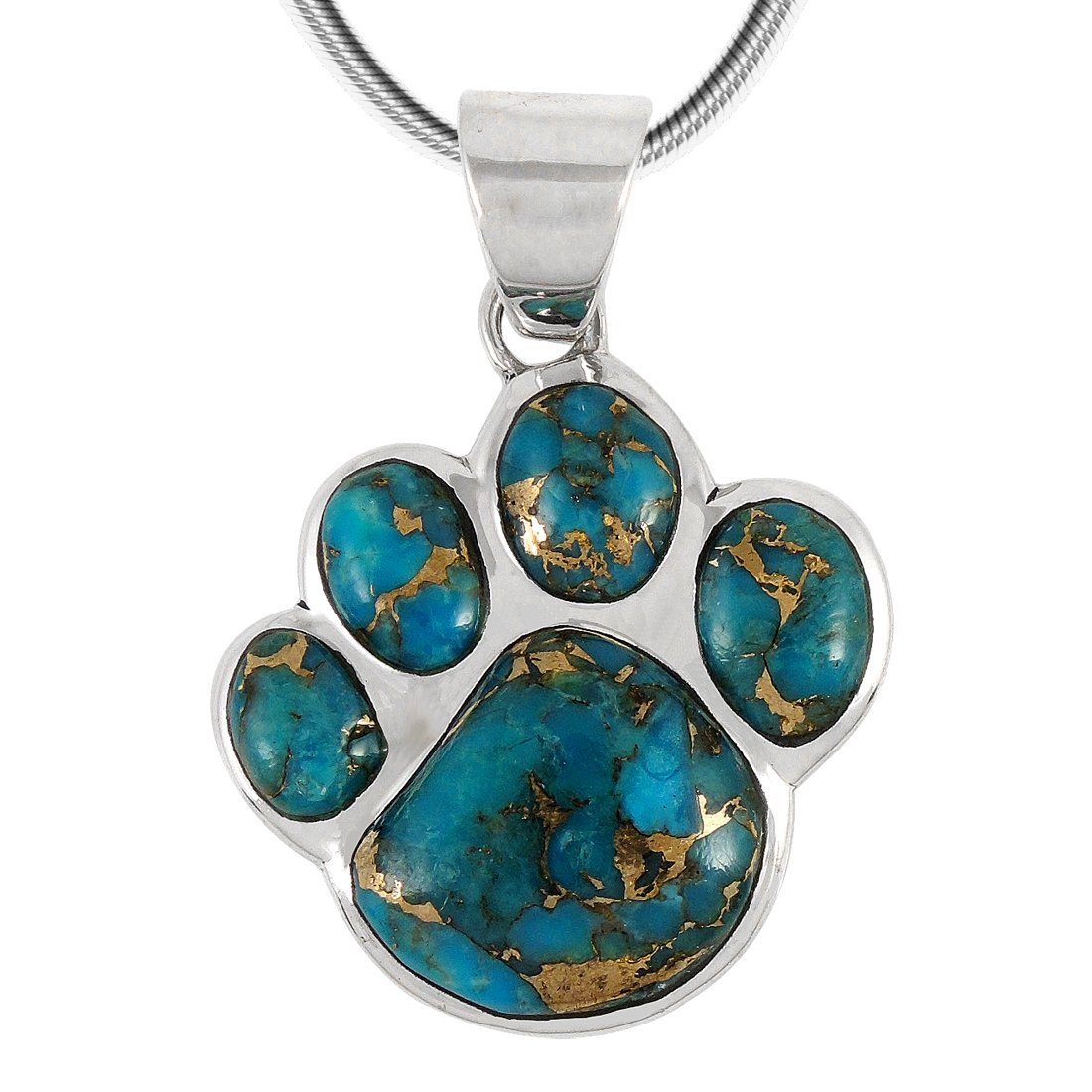 Turquoise NetworkDog Paw Pendant Necklace 925 Sterling Silver Genuine Turquoise & Gemstones
