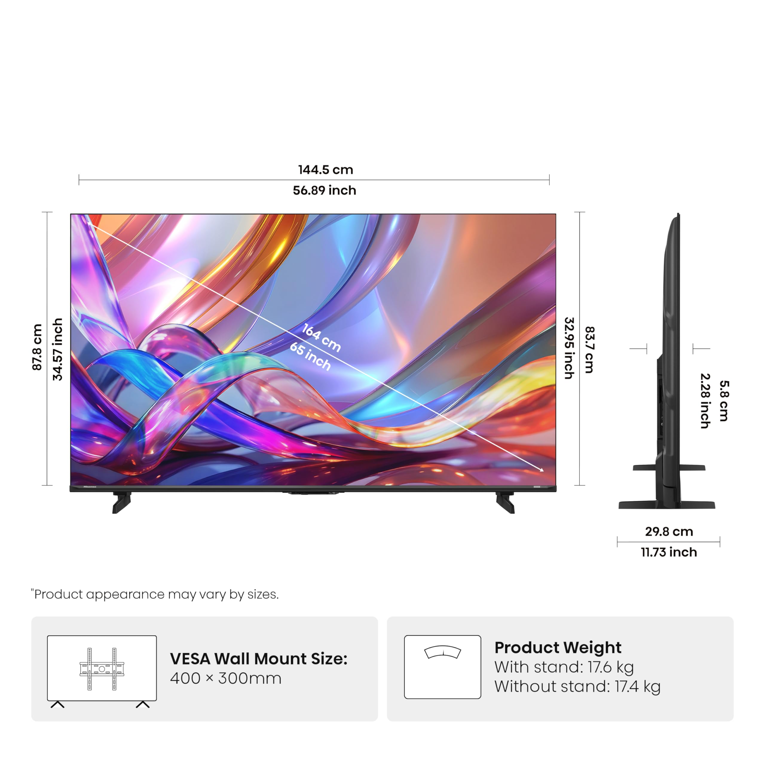 Hisense 164 cm (65 Inches) ULED MiniLED Smart AI TV and World Fastest OS - VIDAA | 144Hz Game Mode | 61W Speakers (Built-in Subwoofer) | 65E8S (Black) — Amazon image 3