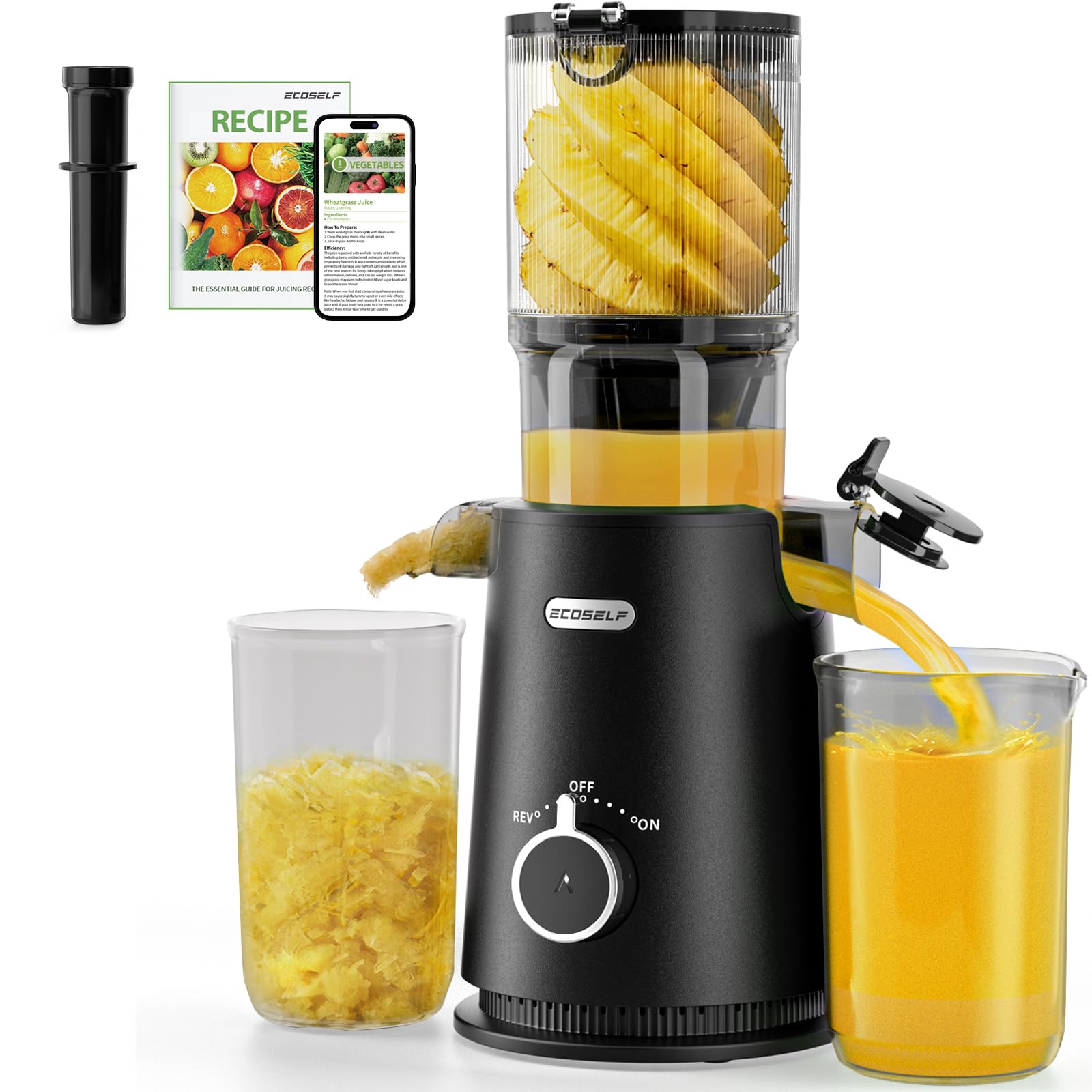 Photo 1 of ECOSELF Cold Press Juicer - Large Mouth Hopper For Whole Fruits & Vegetables - Juicer Machines with Hands-Free Design - Slow Masticating Juicers High Juice Yield With Pusher - For Party Gathering